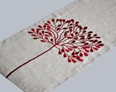 Red Tree Table Runner, Linen Table Runner 14" x 64", Embroidered Table Runner, Long Table Runner, Table Linen, Tabletop