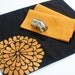 Dark Brorwn Linen with Orange Flock Flower Embroidery Placemat - Set of 4