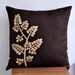 Beige Tree Branch Throw Pillow Cover, Decorative Pillow Cover, Dark Brown Linen Beige Botanical Embroidery, Brown Pillow Cover 18x18