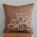 Hibiscus Throw Pillow Cover - 18" x 18" Embroidered Decorative Pillow Cover - Medium Brown Linen Fabric with Beige Flower Embroidery