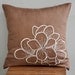 Hibiscus Throw Pillow Cover - 18" x 18" Embroidered Decorative Pillow Cover - Medium Brown Linen Fabric with Beige Flower Embroidery