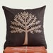 Beige Tree Throw Pillow Cover, Dark Brown Linen Pillow Cover with Beige Tree Embroidery, Decorative Pillow For Couch, Pillow Case 18 x 18