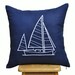 Sailing Ship Pillow Cover, Throw Pillow Cover 18 x 18, Navy Blue Linen with White Ship Embroidery, Nautical Pillow, Navy Blue Pillow Accent