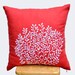 Coral Fan Decorative Pillow Cover, White Coral Embroidery on Red Orange Linen Pillow, Pillow case 18 x 18, Orange Pillow Accent,Pillow