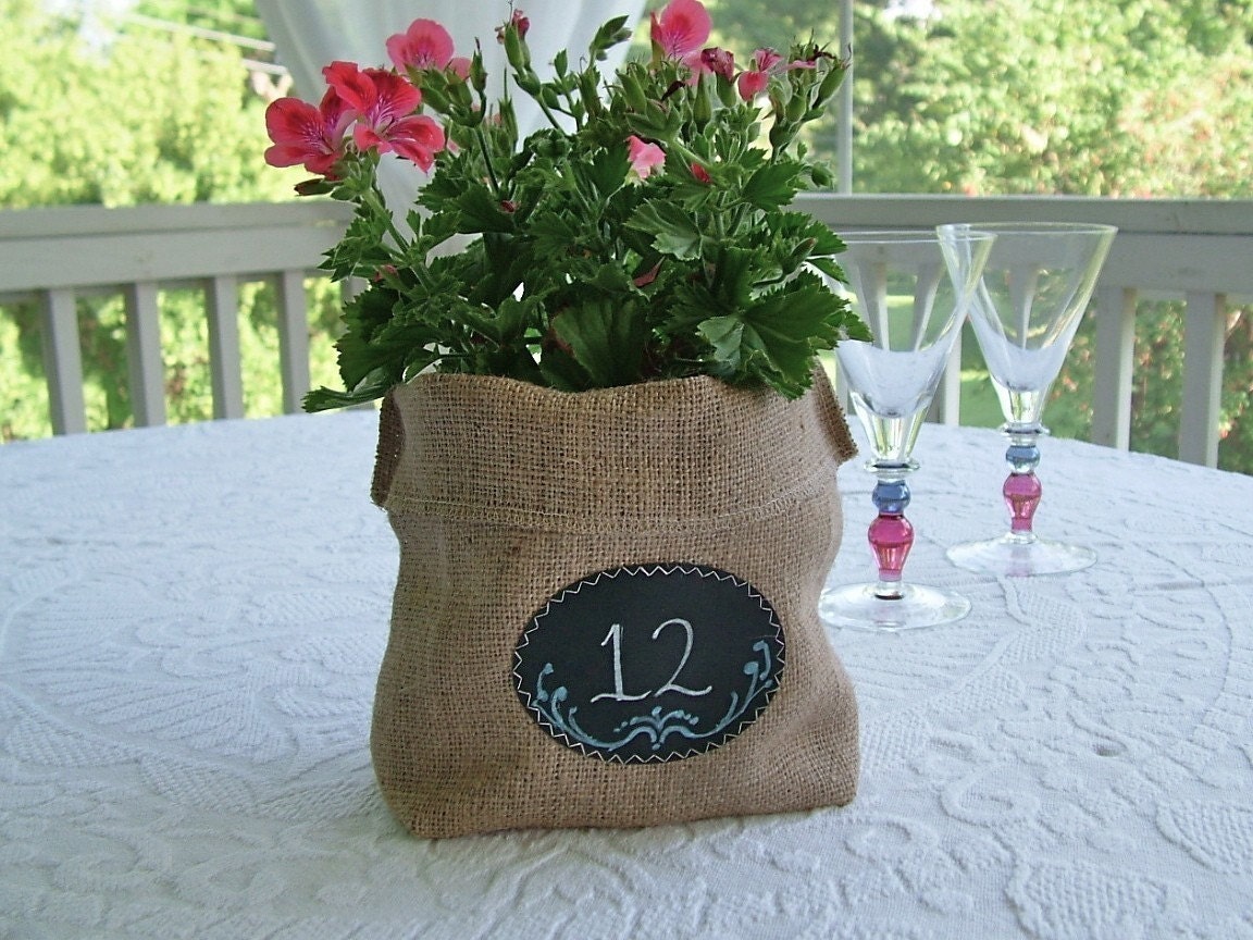 Set of 10 - Burlap Bags with a Spot to Jot your Message  Gift bags, Party favors, Centerpiece, Table numbers