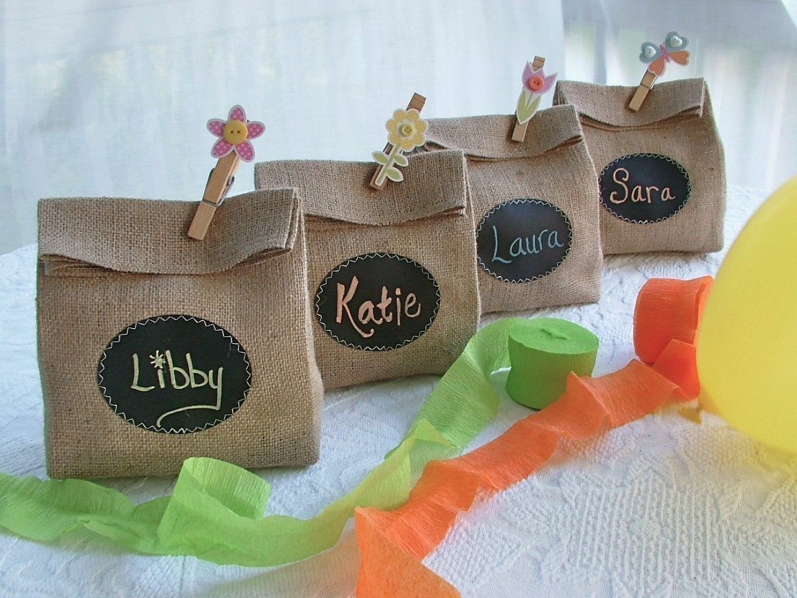 Set of 8 Burlap Bags with Re-Useable Chalkboard Labels for Rustic Party Favors, Wedding Table Numbers, Centerpieces, Gift Bags