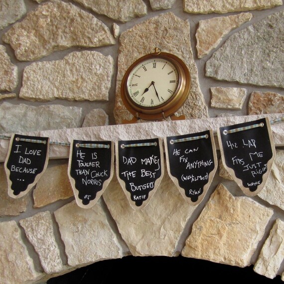 Set of 5 Chalkboard Fabric Banners ... Bunting ... Labels ... Signs ... Pennants to Customize Again and Again.