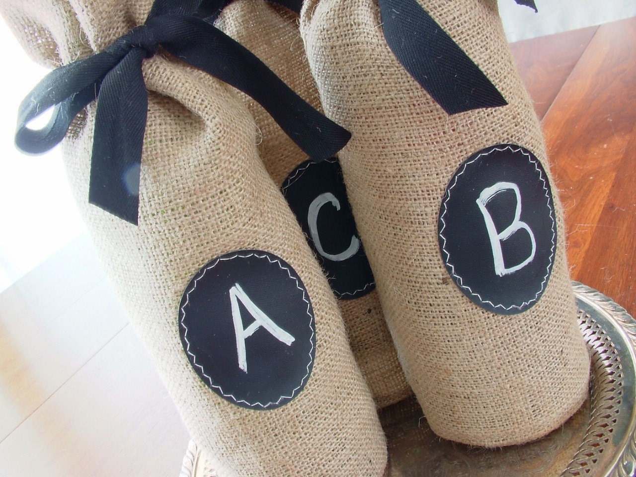 Set of 8 Jute Burlap Wine Bottle Bags to Custom Label over and over again