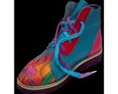 Leather Handmade Shoes - Pink Flamingo Red Blue Orange Rainbow Multicolored Sunset Colors, High Top Custom Made Size 5, 6, 7, 8, 9, 10