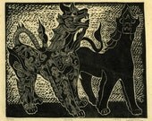 Two Sing, limited edition lino cut, hand printed, hand signed in pencil  by the artist