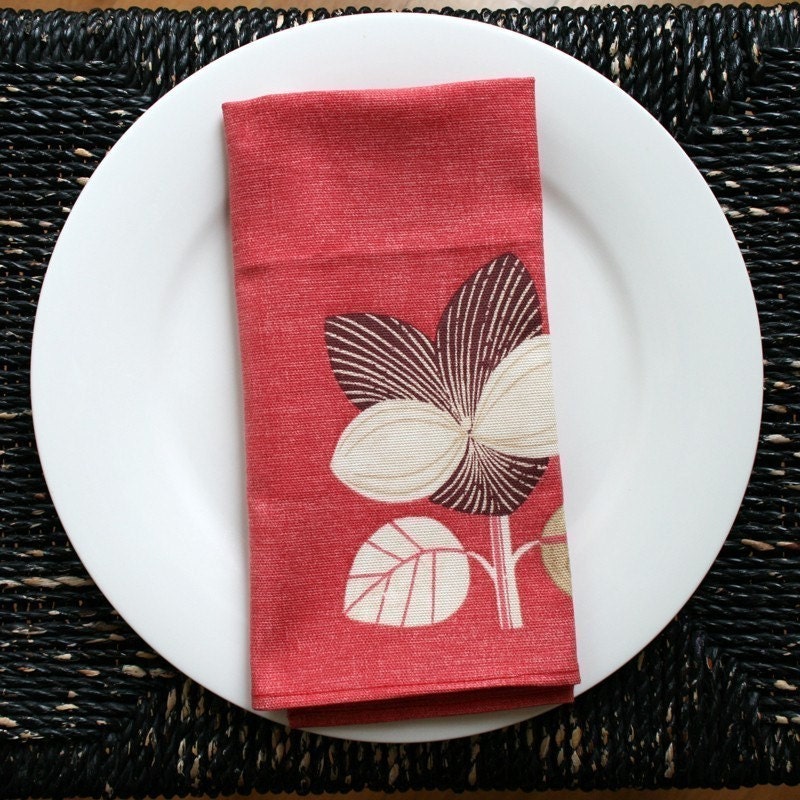CONTEMPORARY BOTANICAL Pink linen napkins set of 4