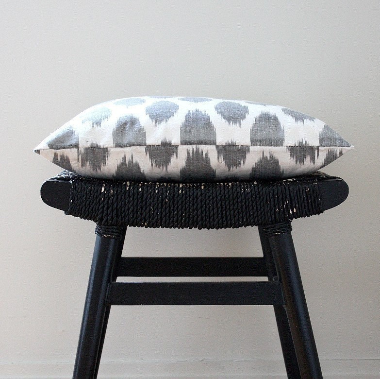 Grey Dot Uzbek Ikat Silk and Cotton Cushion Cover, Pillow, 45 x 45 cm, 18 inch