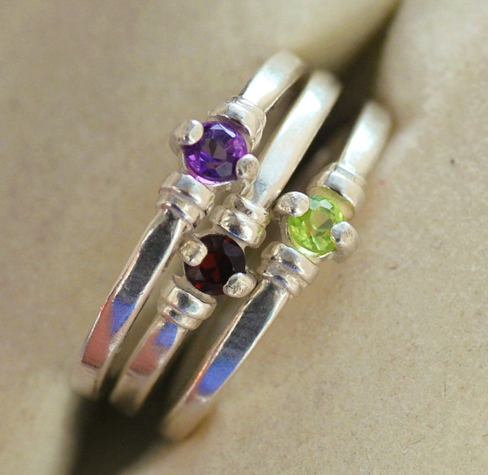Stacking Rings Set of 3 - Custom Birth Stone - Sterling Silver Rings