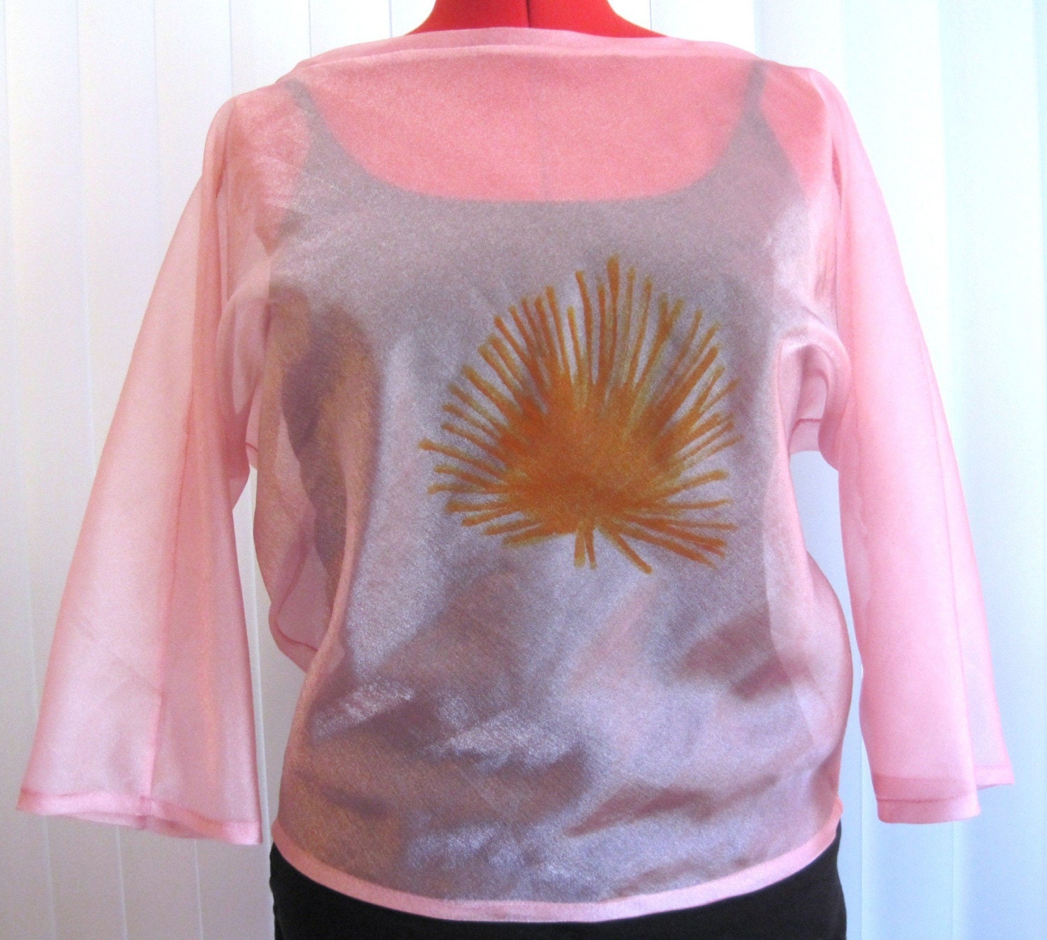 Hand Painted Handmade Sheer Pink Batwing Blouse Top Hawaiian Sighs