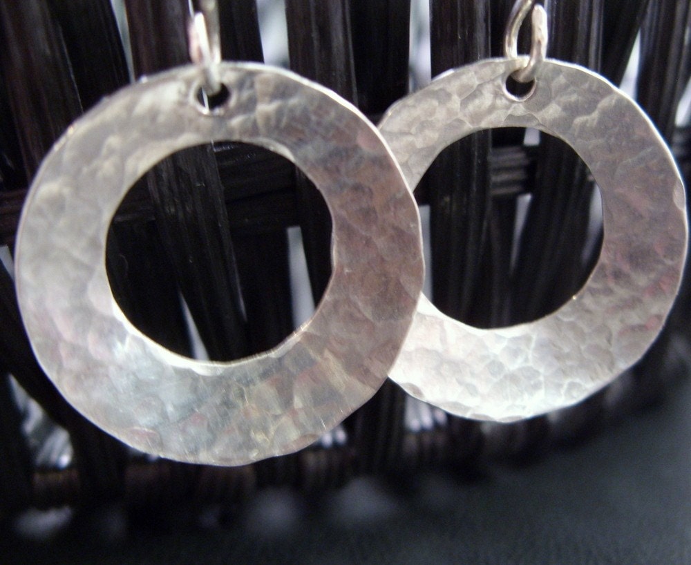Sterling silver earrings hammered hoops- pebble