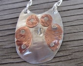 Hand forged and riveted pendant rustic silver and copper owl- Hoot 1 -ready to ship