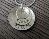 Personalized Mommy jewelry necklace triple stacked hand stamped sterling pendant custom gift