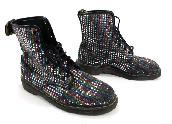 Vintage Doc Martens  8 Hole Boots Rainbow Disco Ball Size 10 US ladies