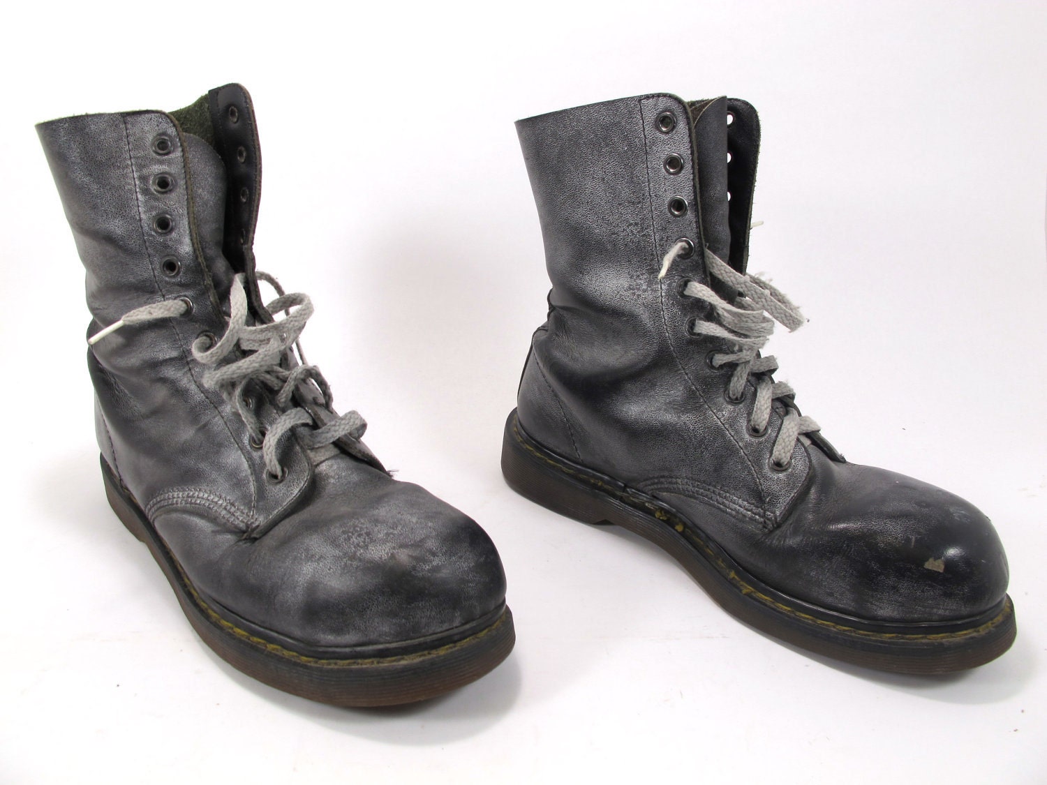 Vintage Doc Martens Steel Toe 10 hole boots silver over spray UK size 8p