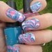 Bubble Gum Pink Blue & White Marbled Nail Art - Set of 24 Artificial Nails - Ready to Ship