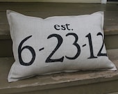Custom Wedding Date Gift Lumbar Pillow 16"x20" Belgian Linen with Hand Painted Text