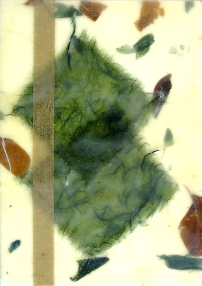original painting beeswax encaustic paper collage abstract gold green