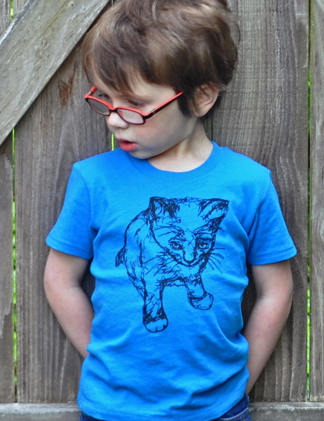 Organic Kitty Toddler Tee- Earth Blue