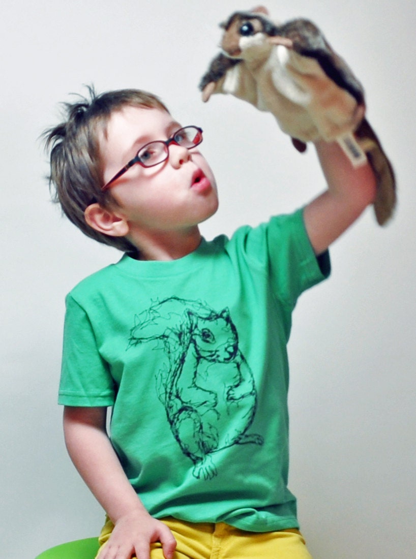 Kiddo Squirrel Tee- Grass Green (Youth sizes  6, 8, 10)