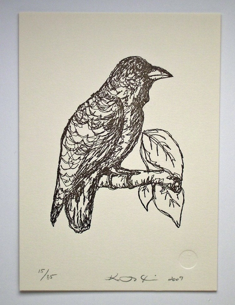 Raven (drawing in thread)- Letterpressed print