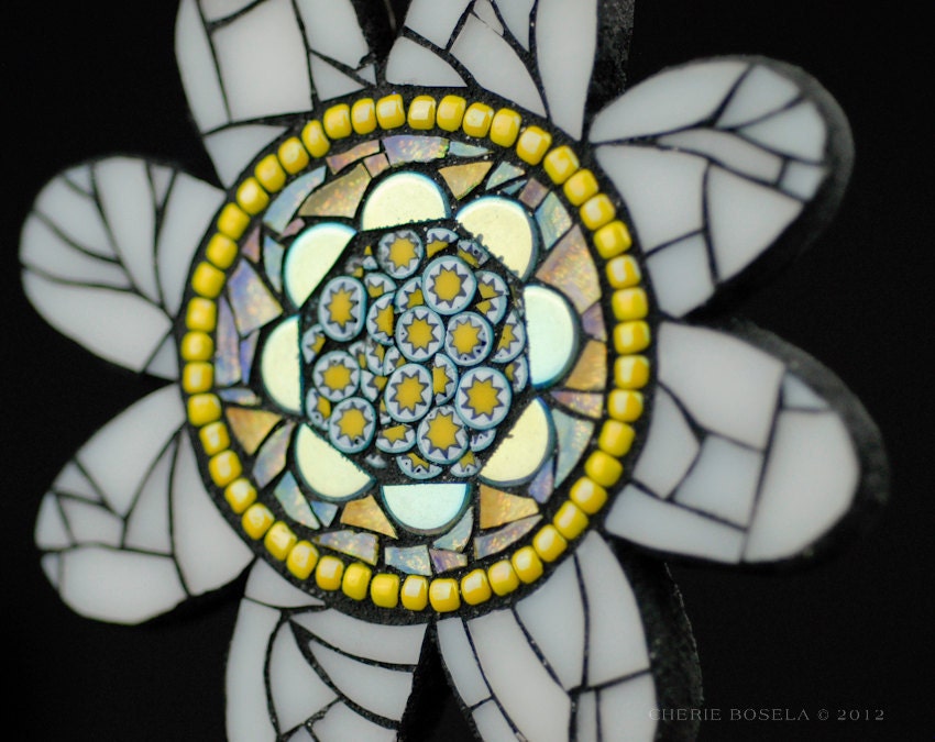 Daisy Mosaic Wall Hanging or Christmas Ornament - OOAK