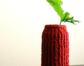 sparkly sangria red knitted vase with upcycled glass interior