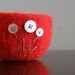felted wool bowl - bright cherry red with white flowers