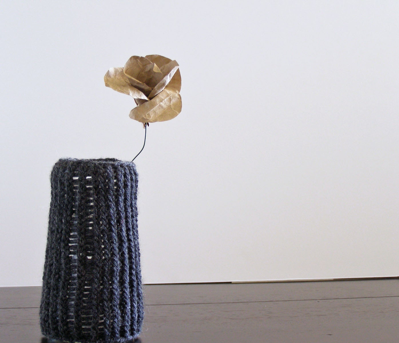 knitted merino wool grey vase with upcycled glass interior- eco friendly home decor decoration gifts under 25 hostess woman coworker