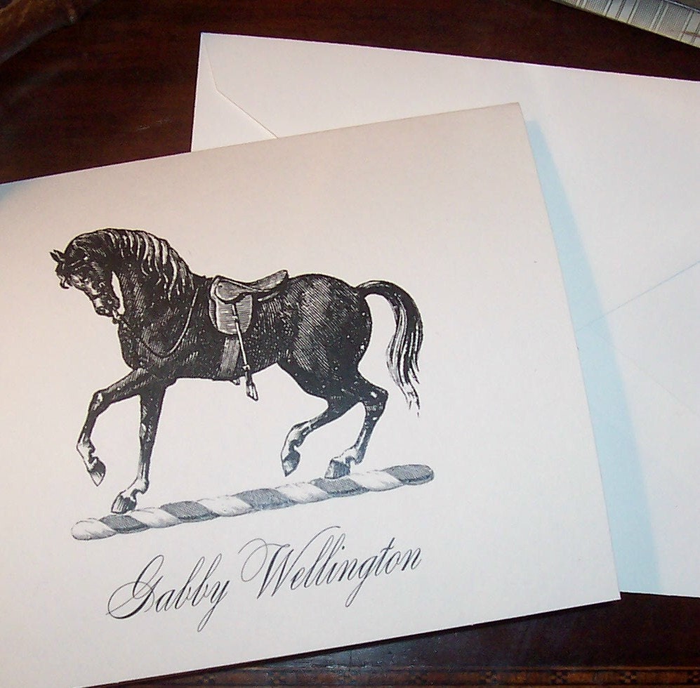 Equestrian Horse Personalized Monogrammed  Note Cards Black on Ivory Set of 10 Stationery - HappyHound