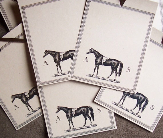 Equestrian Horse Personalized Brown Kraft 18 Gift Tags with  Monogram English Saddle