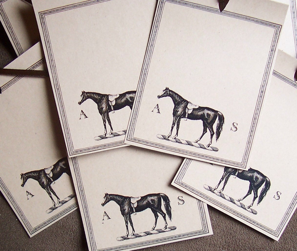 Equestrian Horse Personalized Brown Kraft 18 Gift Tags with  Monogram English Saddle