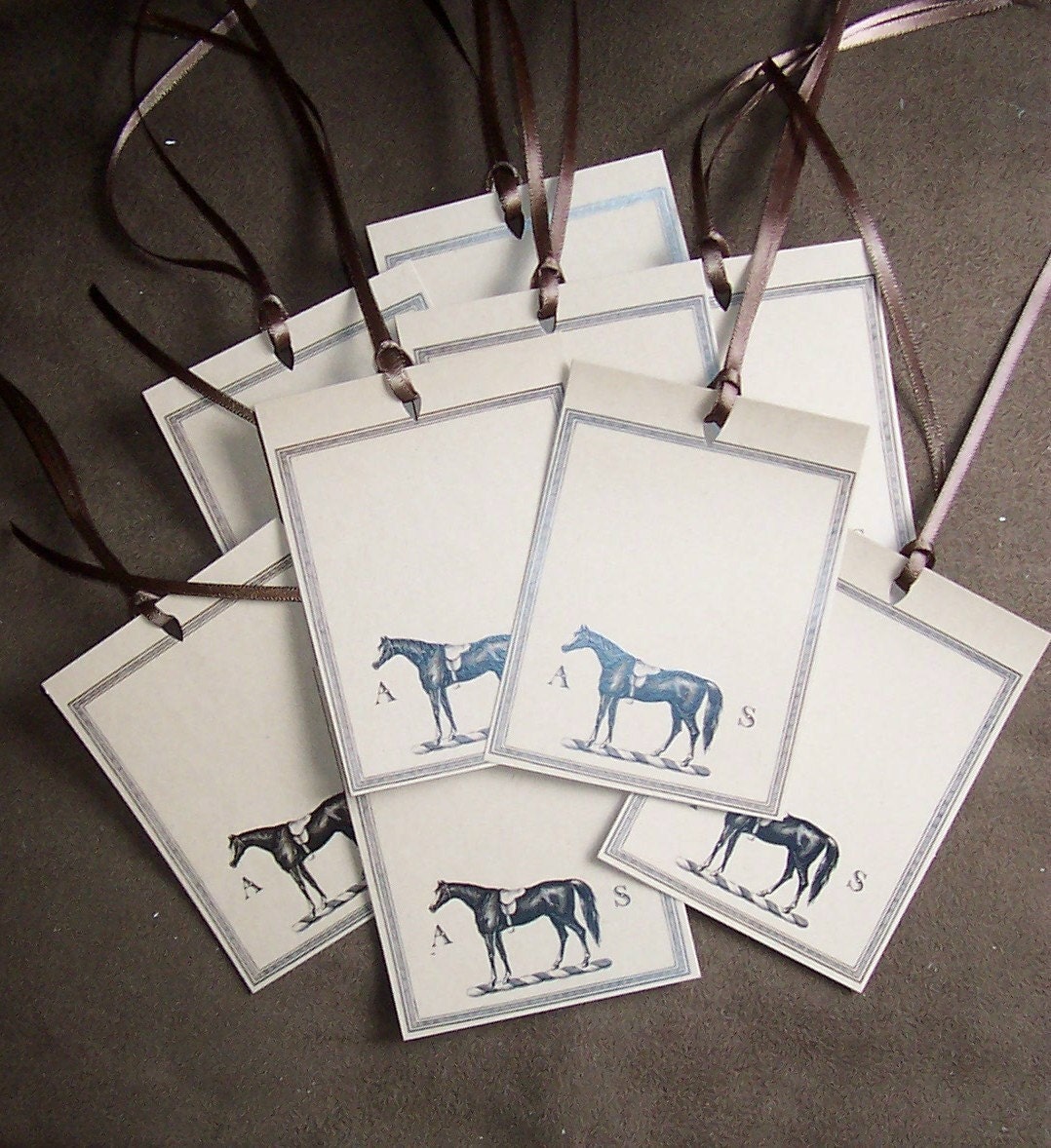 Equestrian Horse Personalized Brown Kraft 18 Gift Tags with  Monogram English Saddle