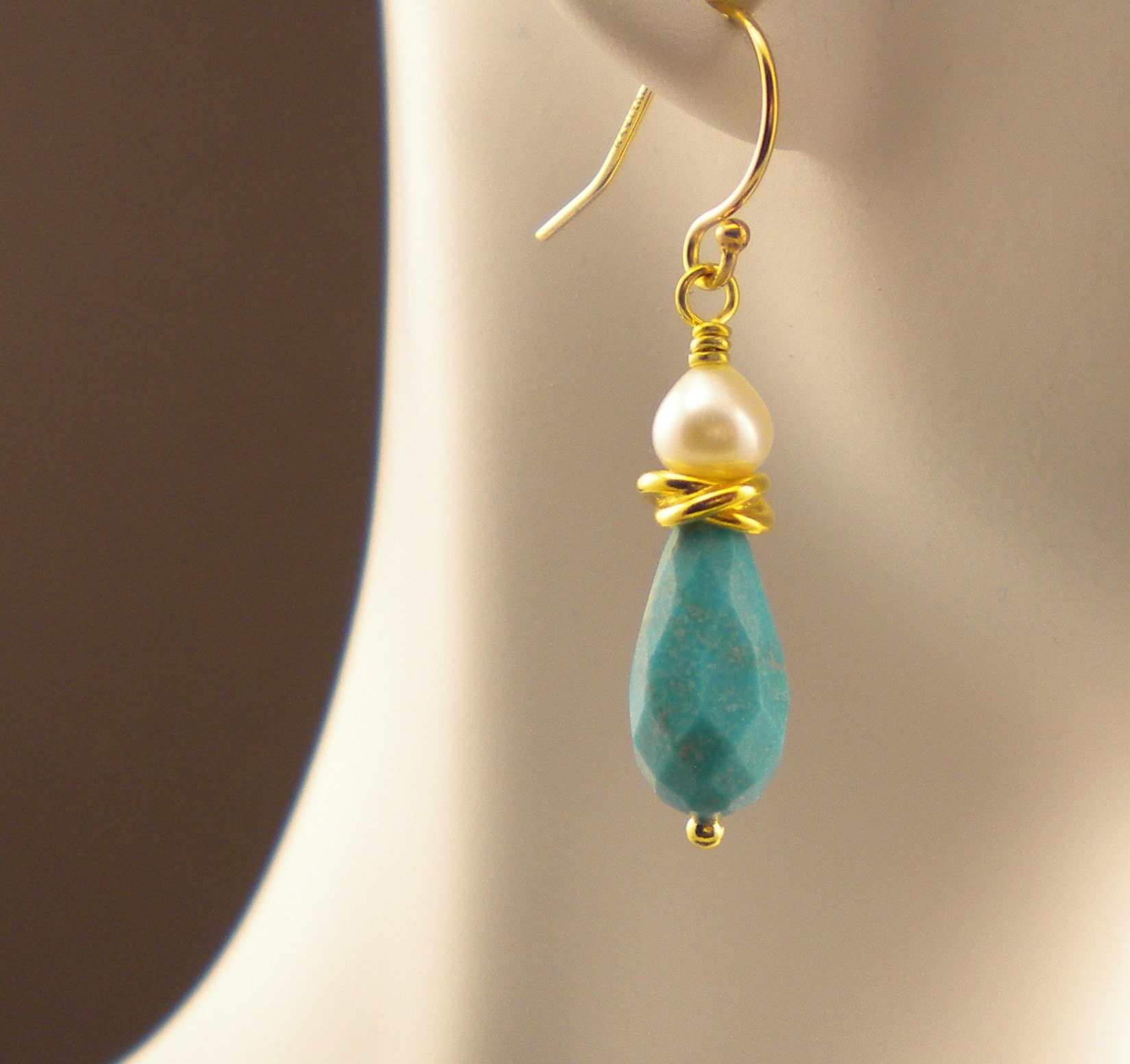 Gold Turquoise Pearl Earrings