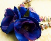 Flirty Purple and Indigo Blue Organza & Satin Flower Handmade Necklace