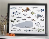 Ocean Art - Whale and Fish print - Under the Sea Illustration Giclee print