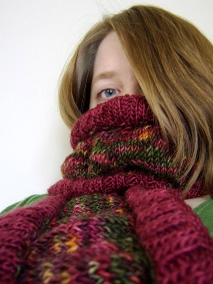 SALE - Veronica's Dark Secret - Handknit Silk Wool Scarf Neck Warmer