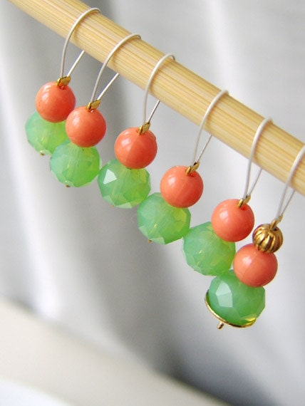 SALE - Southern Mint Julep - Six Snag Free Stitch Markers - Fits Up To 5.5 mm (9 US) - Limited Edition