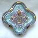 Czech Glass Button - Ice Blue Mirror Back FLEUR DE LIS Floral w/ Gold Luster