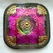 LG Czech Glass Button - Square Hot Pink Mirror Back Floral Button w/ Gold Luster Detail