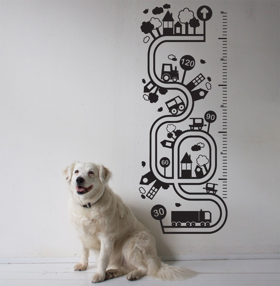 Growth chart 'city' vinyl wall decal inch and centimeter
