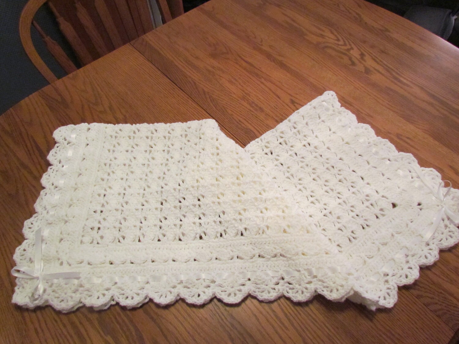 Crochet Baby Blanket White Christening Blanket Heirloom Lace