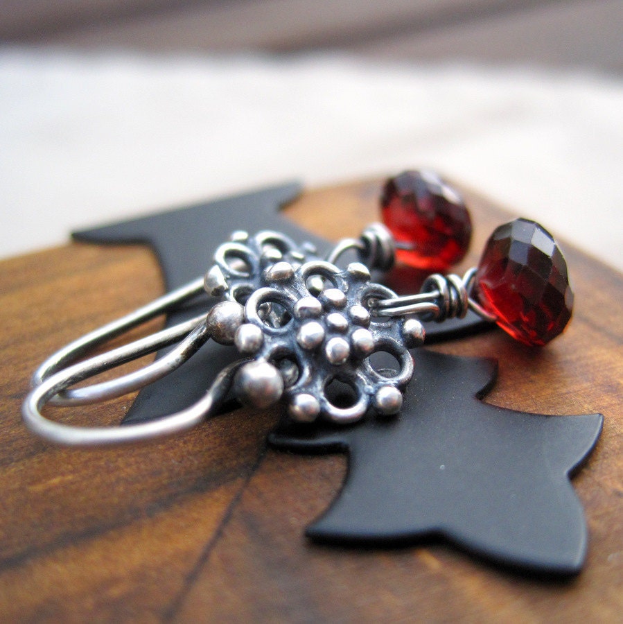 Garnet Sterling Silver Earrings January Birthstone