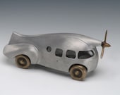 Aero Car, Aluminum and Bronze Retro Style with Wheels and Propeller