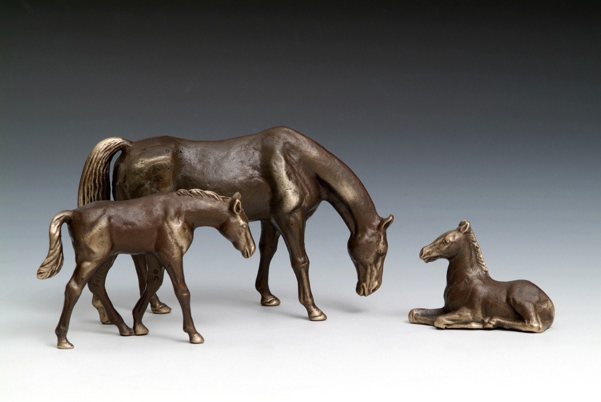 Solid Bronze Mare and Ponies figurines, Set of Three (save by buying all 3)