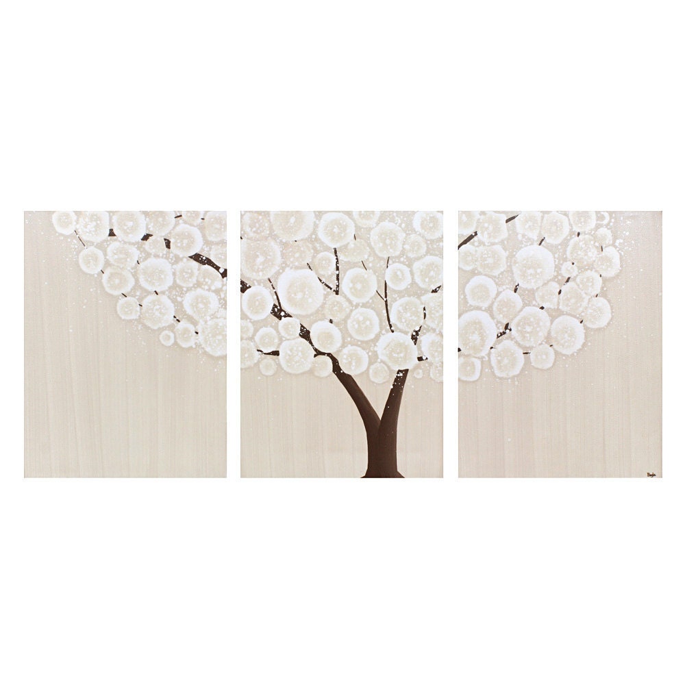 Neutral Art Decor - Brown Tree Painting - Original Acrylic Painting on Canvas Triptych - Small 29X12 Home Decor - IN STOCK